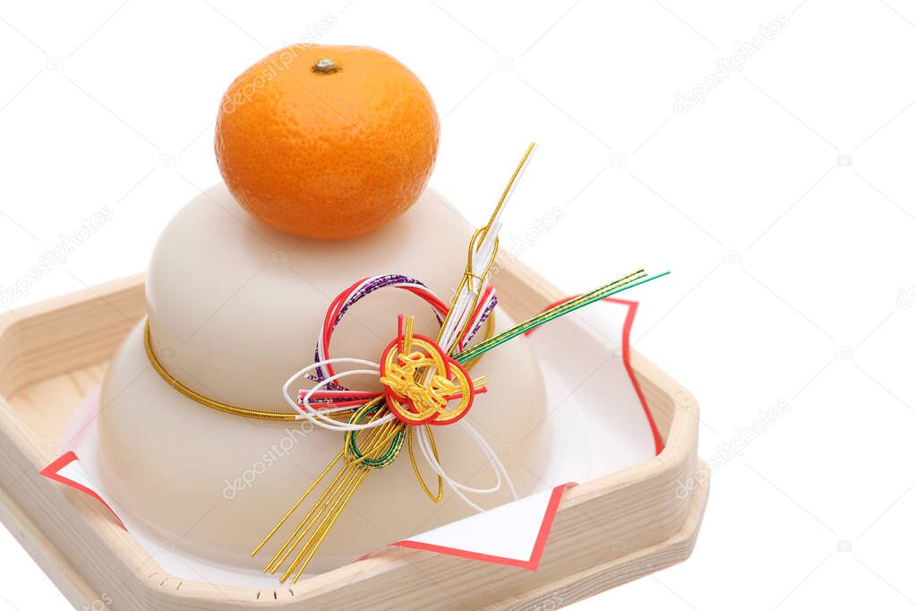 Traditional Japanese new year decoration Kagamimochi made from rice 