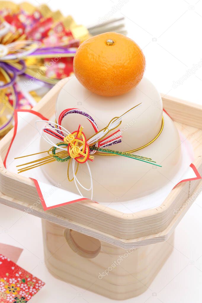Traditional Japanese new year decoration Kagamimochi made from rice