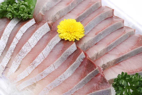 Pesce Giapponese Sashimi Hamachi Coda Gialla Vassoio — Foto Stock