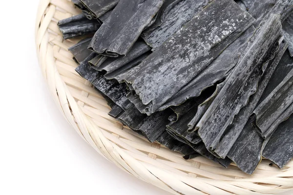 Cibo Giapponese Konbu Kelp Cesto Bambù — Foto Stock