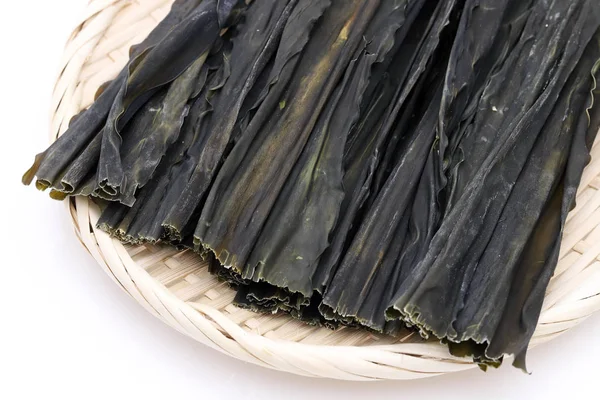 Comida Japonesa Konbu Kelp Uma Cesta Bambu — Fotografia de Stock