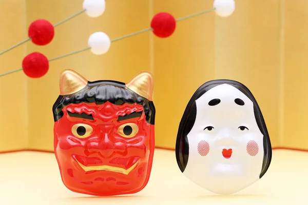 Événement Traditionnel Japonais Setsubun Masques Démon Okame Sont Utilisés Lors — Photo