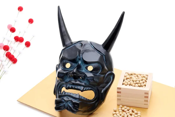 Japoński Tradycyjne Wydarzenie Setsubun Soja Maski Demona Oni — Zdjęcie stockowe
