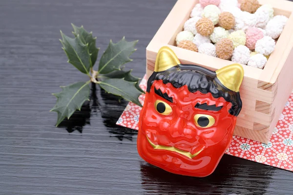 Événement Traditionnel Japonais Setsubun Soja Masques Oni Démon — Photo
