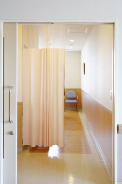 Hospital room with privacy medical curtain in a Japanese hospital 