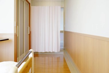 Hospital room with privacy medical curtain in a Japanese hospital