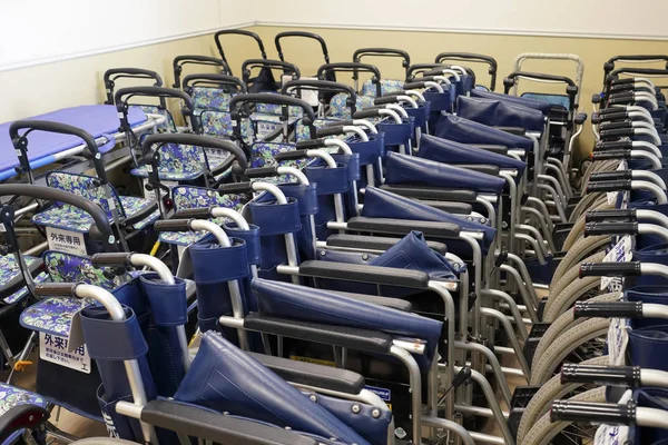 Kagawa Japon Février 2020 Nombreux Fauteuils Roulants Hôpital Fauteuils Roulants — Photo