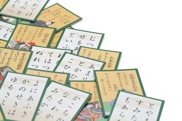 日本神奈川市 2020年2月21日 一张日本传统贺卡的照片 由100位诗人创作 是日本古典诗集 收录了100多部日本瓦卡 — 图库照片
