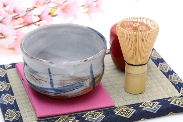 Чашка Чая Чай Венчик Используется Японской Церемонии Зеленый Чай Маття — стоковое фото