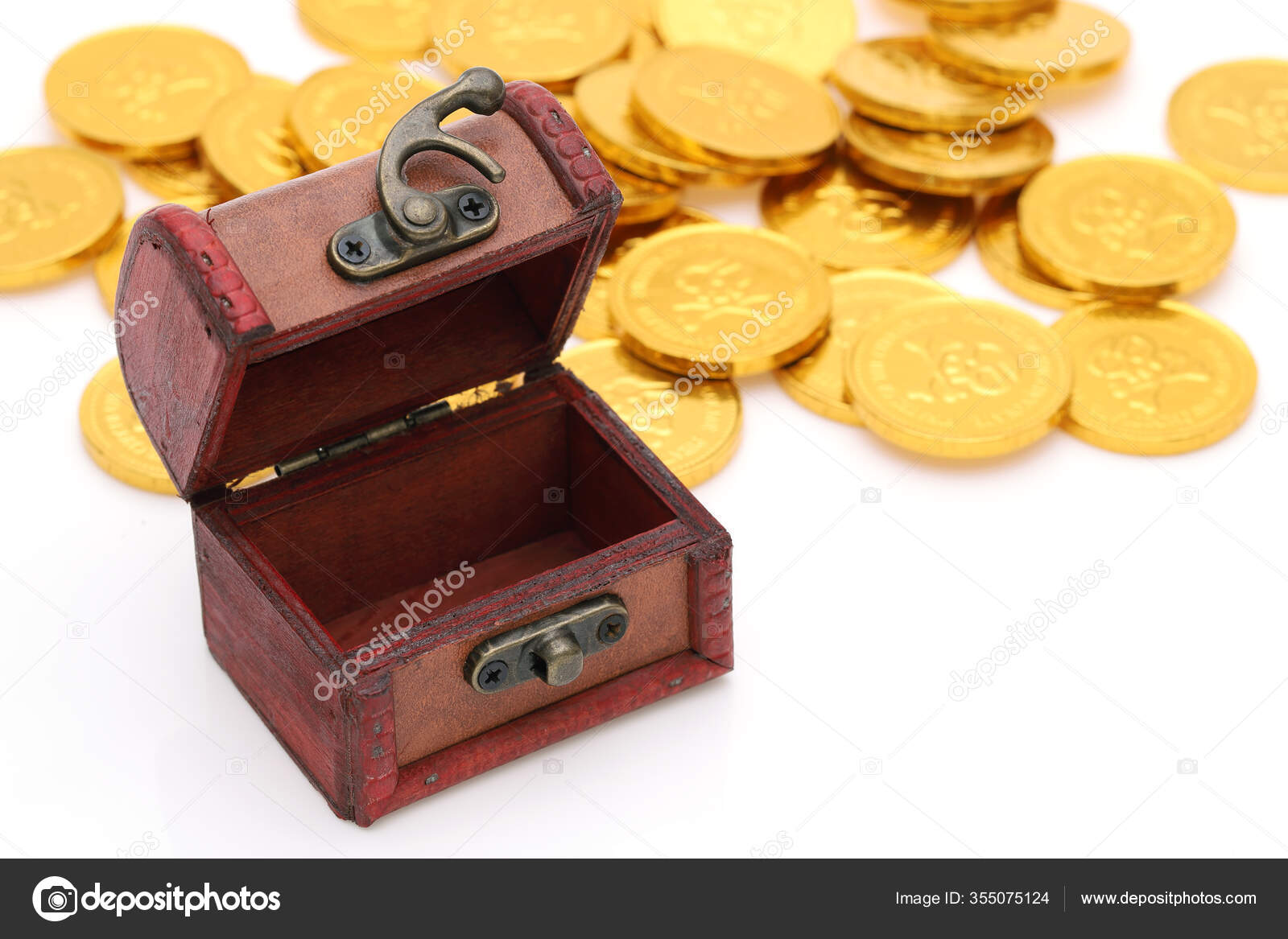 illustration of opened treasure chest full of gold coins and