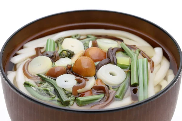 Nouilles Japonaises Sansai Udon Dans Bol Sur Fond Blanc — Photo