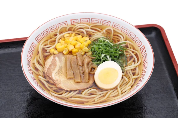 Macarrão Ramen Molho Soja Japonês Uma Tigela Bandeja — Fotografia de Stock