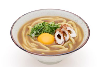 Japanese curry udon noodles in a bowl on white background  clipart