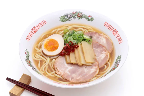 Ιαπωνική Σούπα Miso Ramen Noodles Ένα Μπολ Ξυλάκια Λευκό Φόντο — Φωτογραφία Αρχείου