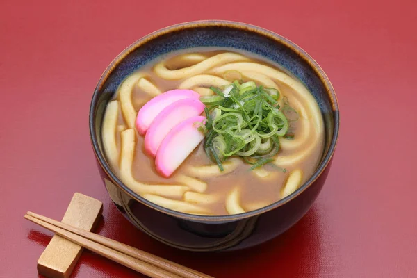 Nouilles Udon Curry Japonais Dans Bol Avec Des Baguettes Sur — Photo