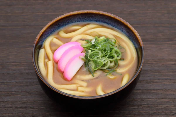 Nouilles Udon Curry Japonais Dans Bol Céramique Sur Table — Photo