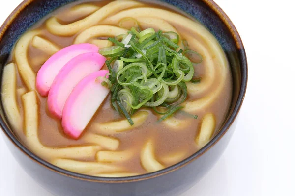 Gros Plan Nouilles Udon Curry Japonais Dans Bol Sur Fond — Photo