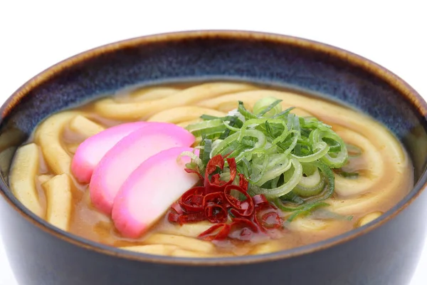 Gros Plan Nouilles Udon Curry Japonais Dans Bol Sur Fond — Photo