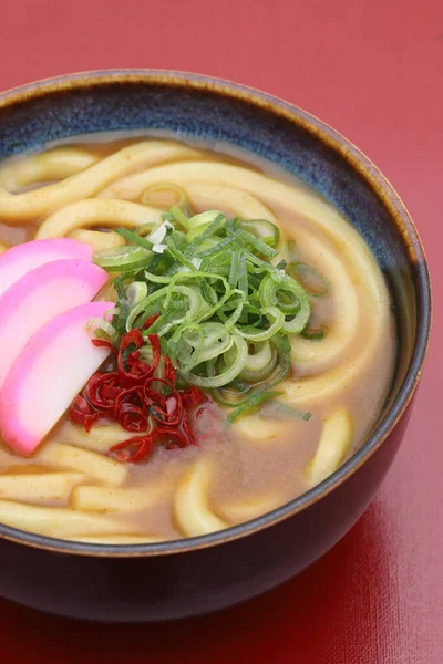 Gros Plan Des Nouilles Udon Curry Japonais Dans Bol Sur — Photo