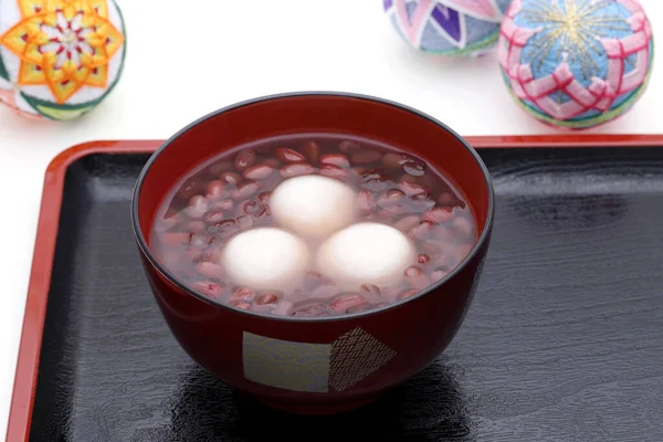 Confeitaria Japonesa Zenzai Doce Uma Tigela Bandeja Madeira — Fotografia de Stock