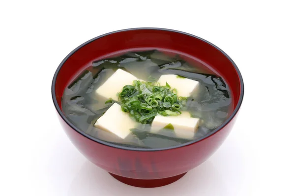 Nourriture Japonaise Soupe Miso Tofu Wakame Algues Dans Bol Sur — Photo