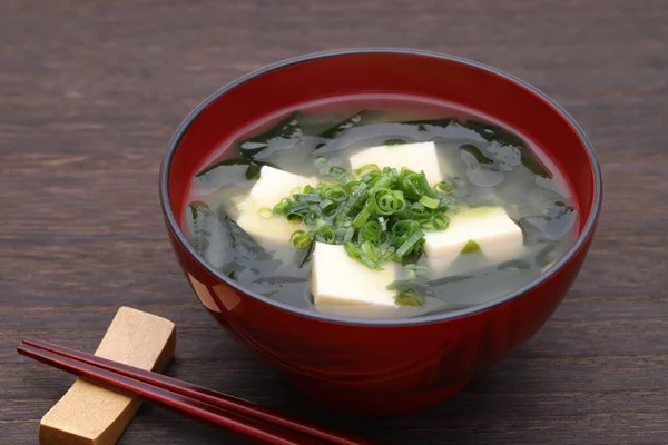 Nourriture Japonaise Soupe Miso Tofu Wakame Algues Dans Bol Avec — Photo