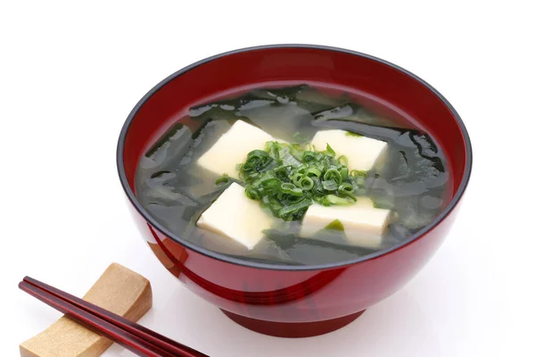 Nourriture Japonaise Soupe Miso Tofu Wakame Algues Dans Bol Avec — Photo