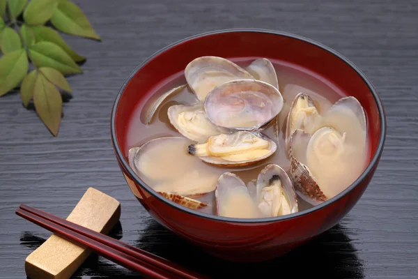 Japanese Miso Soup Asari Clams Bowl Table — Stock Photo, Image