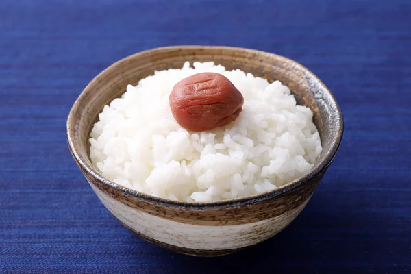 Japanese Food Umeboshi Pickled Salt Plum White Rice Bowl — Stock Photo, Image