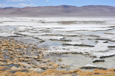 Peyzaj ve Şili'deki Atacama Çölü gölde tuz daireler