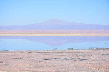 Dağlar ve lagün Atacama Çölü, Şili'deki manzara