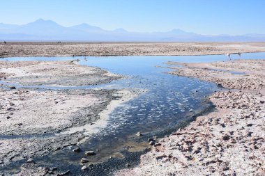 Dağlar ve lagün Atacama Çölü, Şili'deki manzara