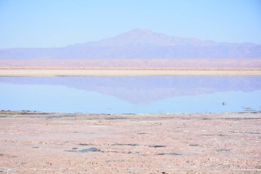Dağlar ve lagün Atacama Çölü, Şili'deki manzara