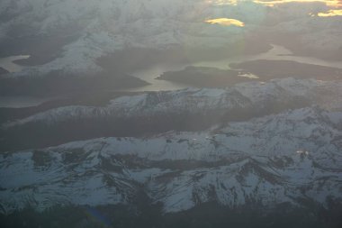 Buzullar, dağ ve vadi Patagonia, Chile havadan görünümü