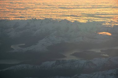 Buzullar, dağ ve vadi Patagonia, Chile havadan görünümü