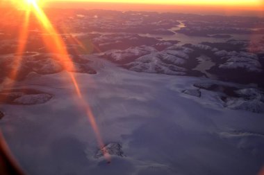 Buzullar, dağ ve vadi Patagonia, Chile havadan görünümü