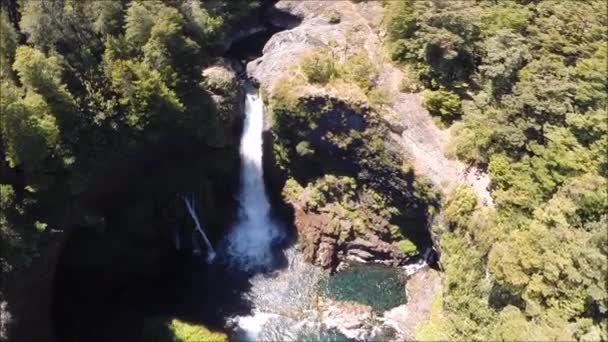 Drone aerial view of waterfall in Chile — Stock Video