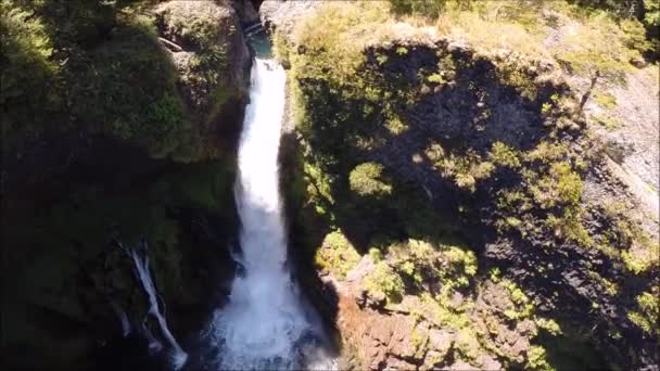 Drone aerial view of waterfall in Chile — Stock Video