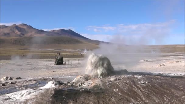 间歇泉和在智利的阿塔卡马沙漠景观 — 图库视频影像