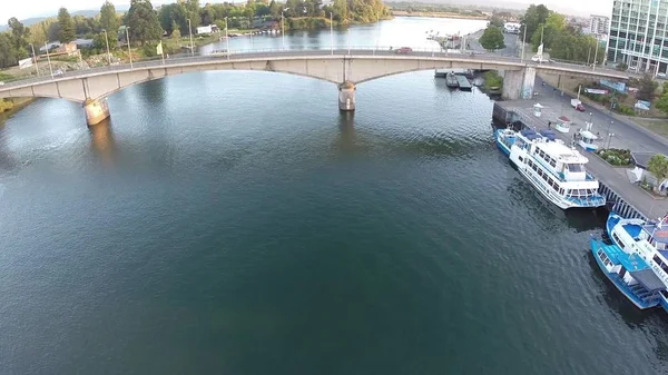Vista aérea do rio e ponte no Chile — Fotografia de Stock