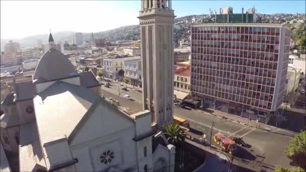 Aerial view of skyscrapers and city in Chile — Stock Video