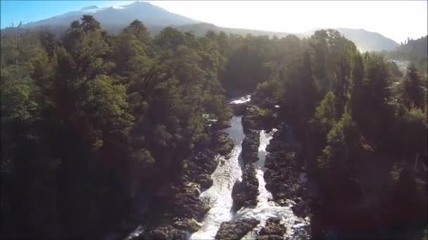 Aerial view of waterfall, river and park in Santiago Chile — Stock Video