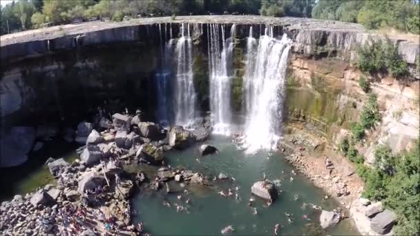 Aerial view of waterfall, river and park in Santiago Chile — Stock Video