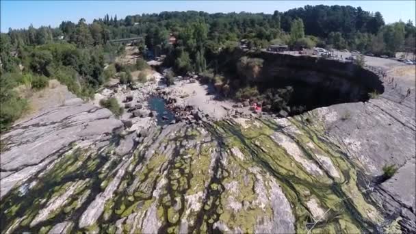 Aerial view of waterfall, river and park in Santiago Chile — Stock Video