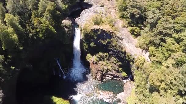 Aerial view waterfall and river flows in Chile — Stock Video