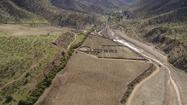 Aerial view of landscape, mountains, valley and horses in Chile — Stock Photo, Image