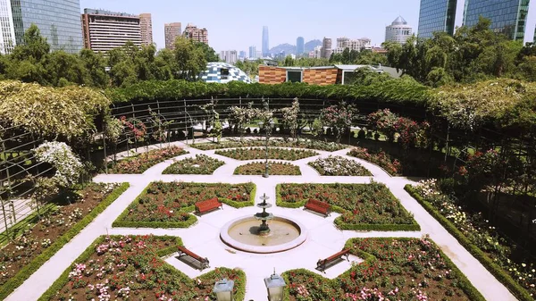Vista aérea de um jardim de rosas em um parque em Santiago, Chile — Fotografia de Stock