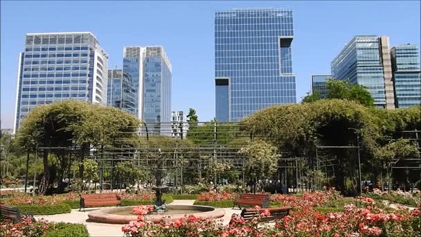 Růžová Zahrada Fontána Araucano Parku Santiagu Chile — Stock video