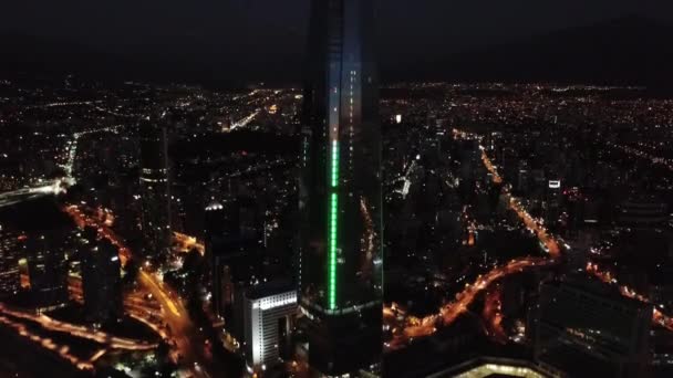 Luchtfoto Van Kerstverlichting Costanera Center Chili — Stockvideo