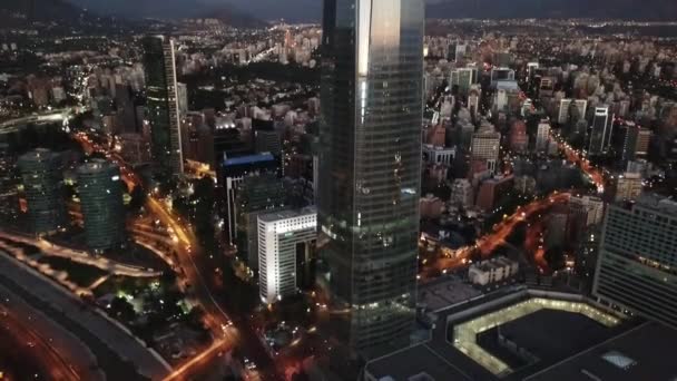 Letecký Pohled Vánoční Osvětlení Budovy Costanera Center Chile — Stock video